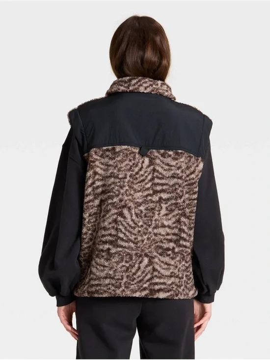 JoyLab Women's High Pile Sherpa Lodge Vest, Brown/Black Animal Print, Sz M, NWT - Picture 2 of 12